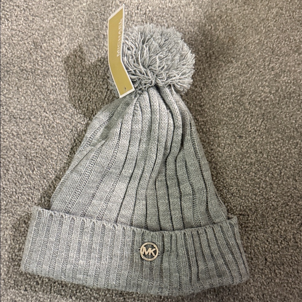 Michael Kors Silver Knit Pom-Pom Beanie